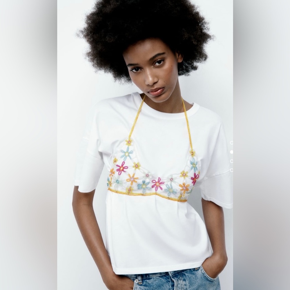 NWT ZARA floral beaded top